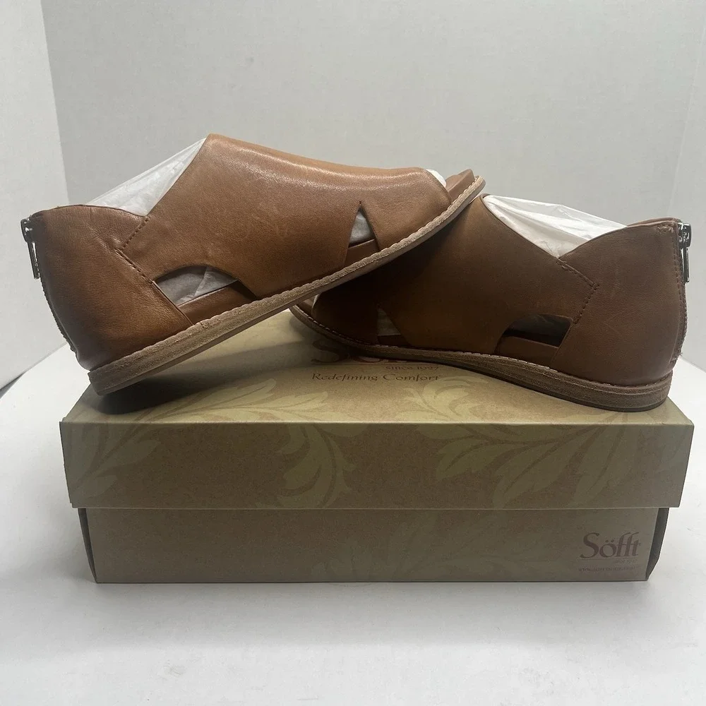 Sofft Evonne Women’s 7.5 M Luggage Brown Leather Open Toe Slingback Sandals NIB